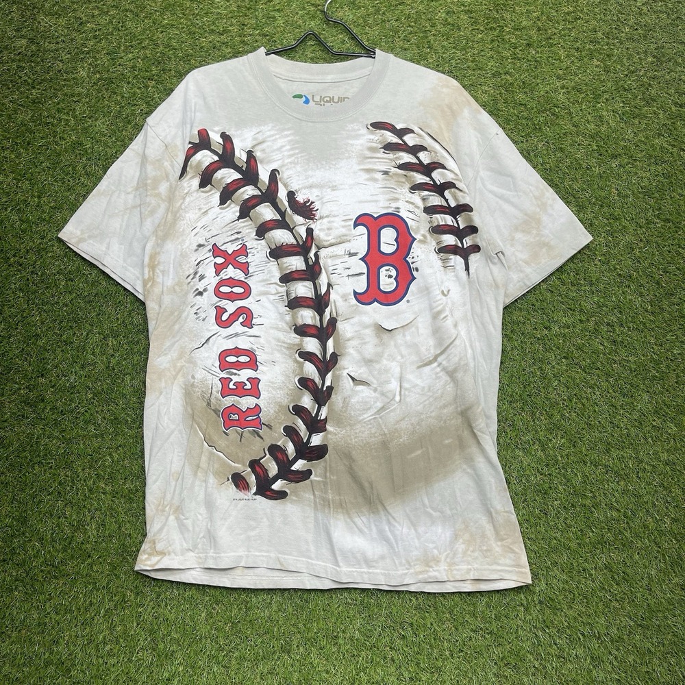 Vintage Boston Red Sox Shirt Mens Large Baseball Print Liquid Blue AOP Sports